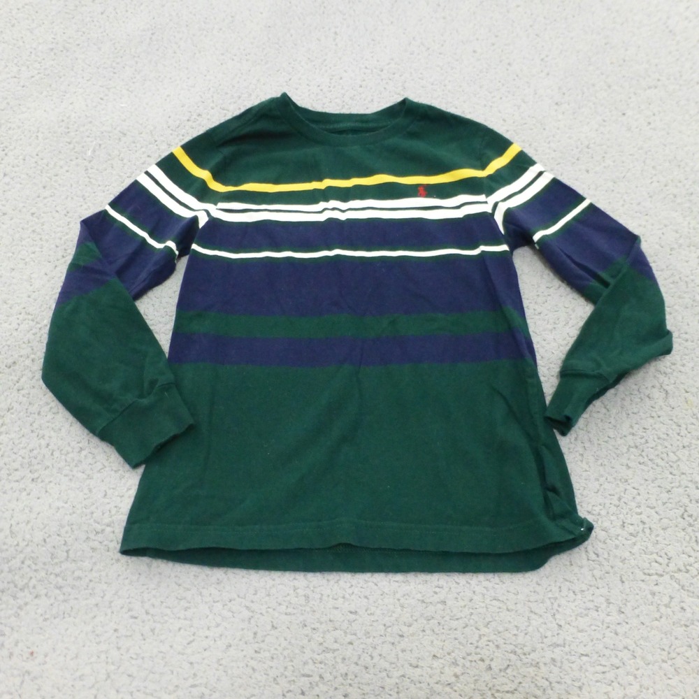 Polo Ralph Lauren T Shirt Boys Size 6 Green Navy Striped Long Sleeve Pony